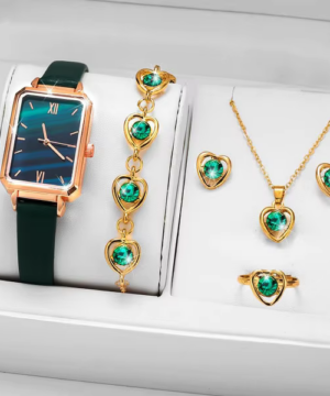 Women’s Luxury Daisy Diamond Watch and Jewelry Set with Ruby Accents