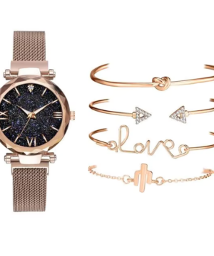 Luxury Rose Gold Starry Sky Watch Set for Women