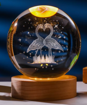 Duck Love 3D Solar System Crystal Ball Night Light LED with Wooden Stand