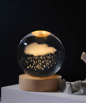 Cloud and Rain - Solar System 3D Crystal Ball Night Light with LED Wooden Stand
