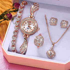 Women’s Diamond-Style Jewelry Set with Ruby Accents