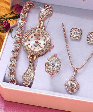 Women’s Diamond-Style Jewelry Set with Ruby Accents